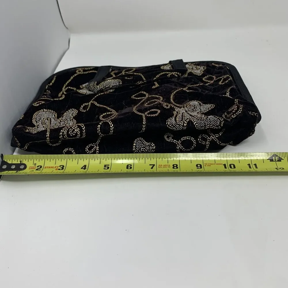 Siris Black Gold Floral Velvet Travel Cosmetic Toiletry Organizer Bag USA